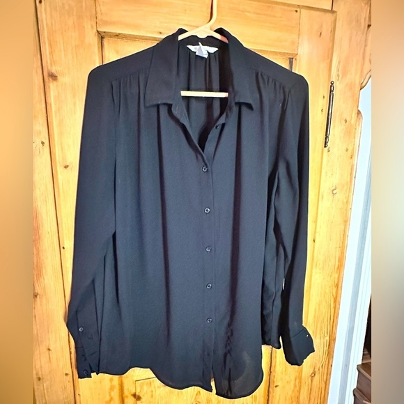 H&M Tops - H&M Black Lightweight Button Down Blouse Size Medium Goth Cosplay Whimsigoth